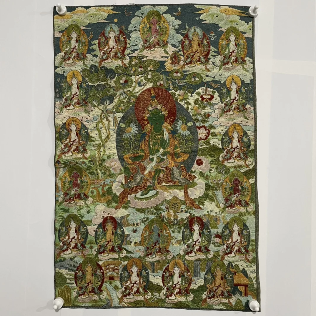 

35" Thangka embroidery Tibetan Buddhism silk embroidery Green Tara twenty one mother Buddha Thangka hanging screen Town house
