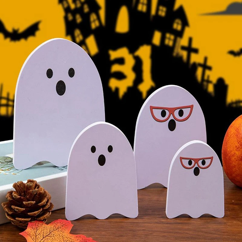 

4 PCS Halloween Ghosts Tabletop Decorations Wooden Ghost Crafts Cute Ghosts Fit For Centerpiece Tiered Tray Home Window