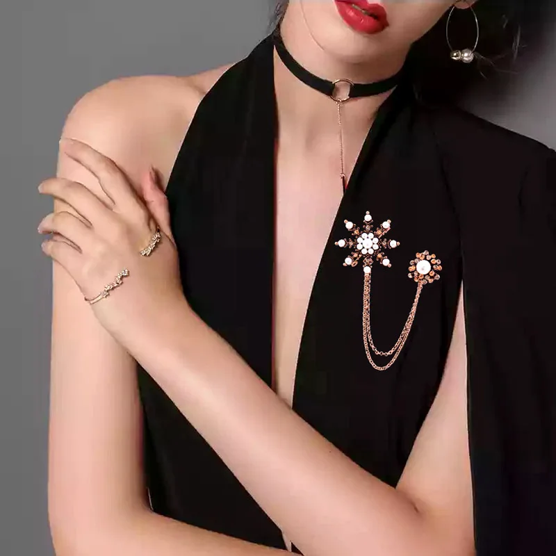 

KIOOZOL Unusual Design Snowflake Pearl Collar Brooch for Women Elegant Vintage Jewelry Accessories 195 KO1