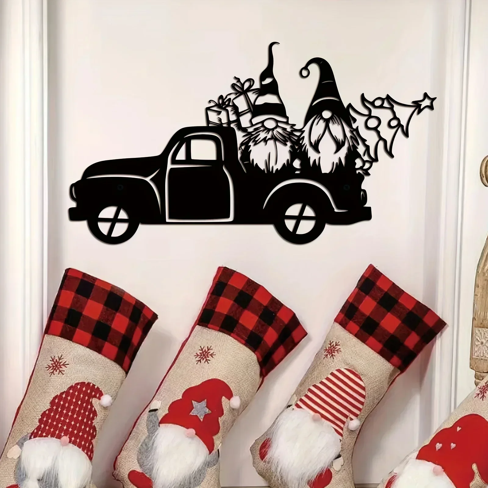 Очаровательное металлическое настенное искусство пикапа Санта-Клауса —