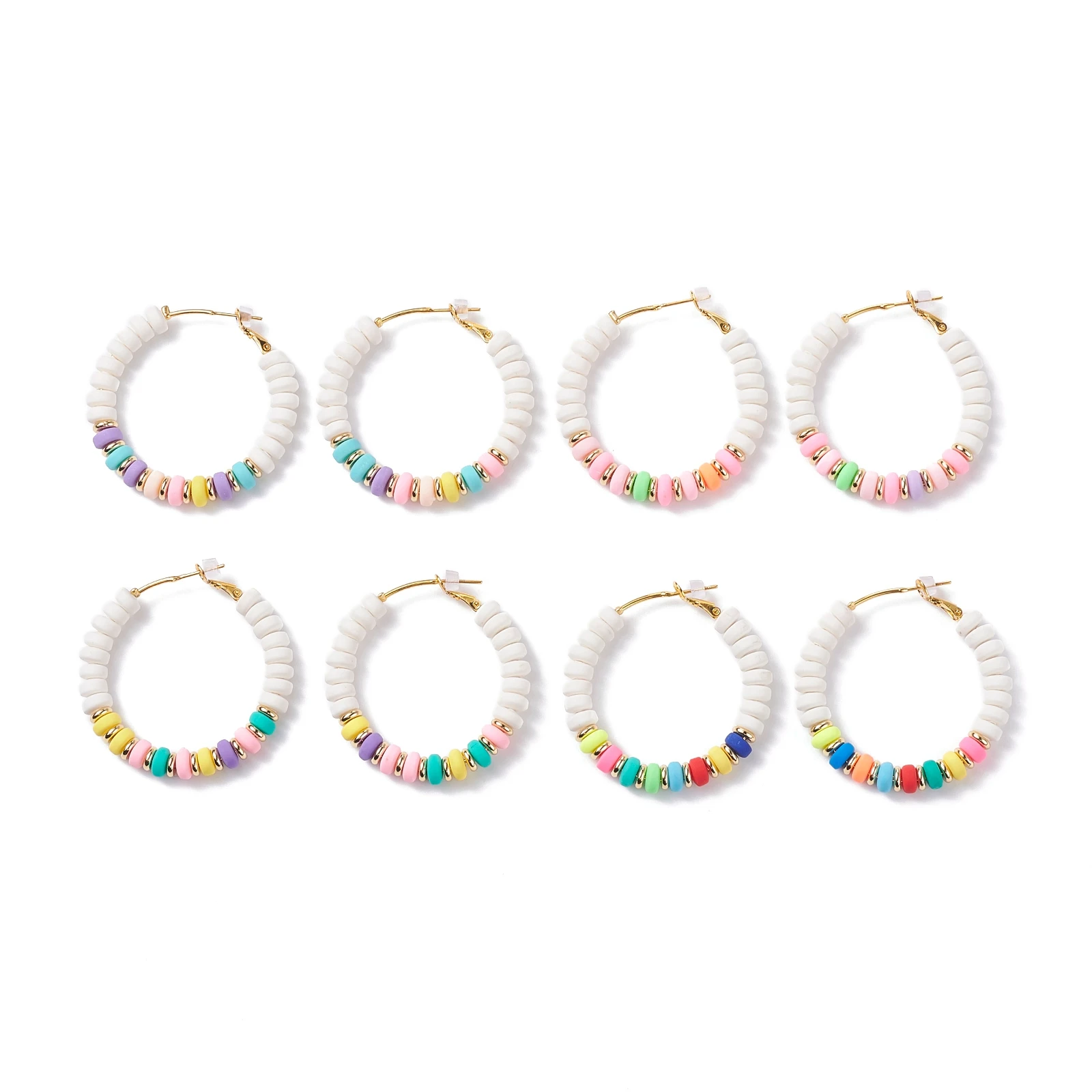 

Kissitty 4 Pairs Mixed Color Disc Polymer Clay Beaded Big Huggie Hoop Earrings For Women Brass Big Ring Earrings Jewelry Finding