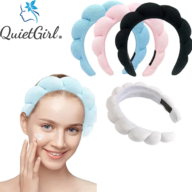 Spa Headband for Women Sponge & Terry Towel Cloth Fabric Head Band for Skincare, Face Washing, Makeup Removal, Shower
