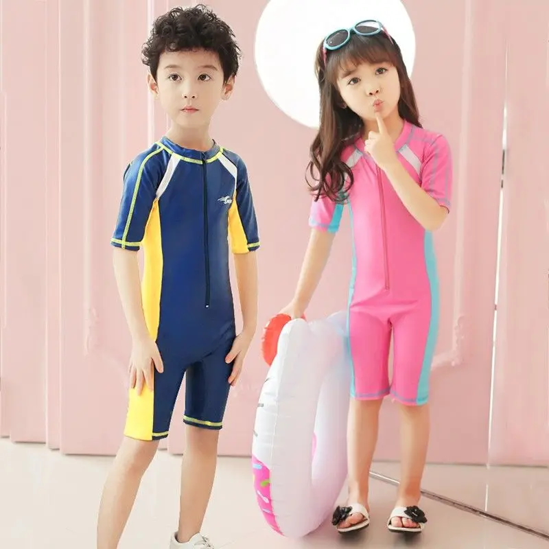 

Cute Short Sleeve Children Swimwear for Kids Sun Protection One Piece Swimsuit for Girls and Boys Baby Swimwear Toddler