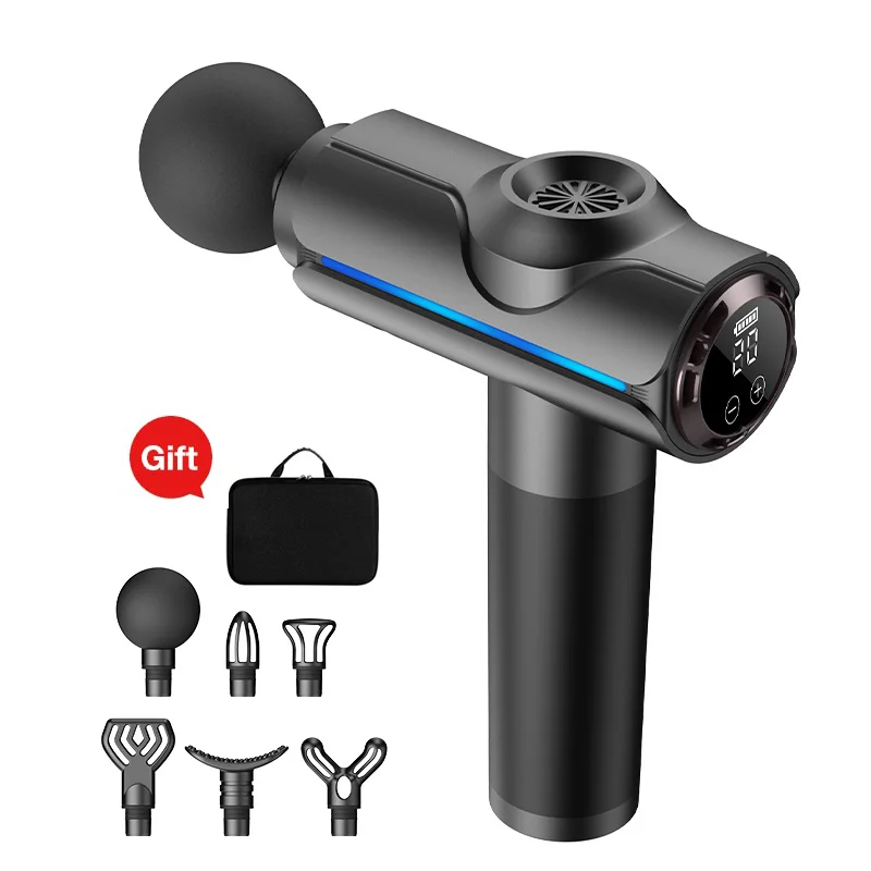 

Professional Muscle Massage Gun Deep Tissue Percussion Fascia Gun 20 Gears LCD Brushless Motor Fascial Gun Massager with 6 Heads