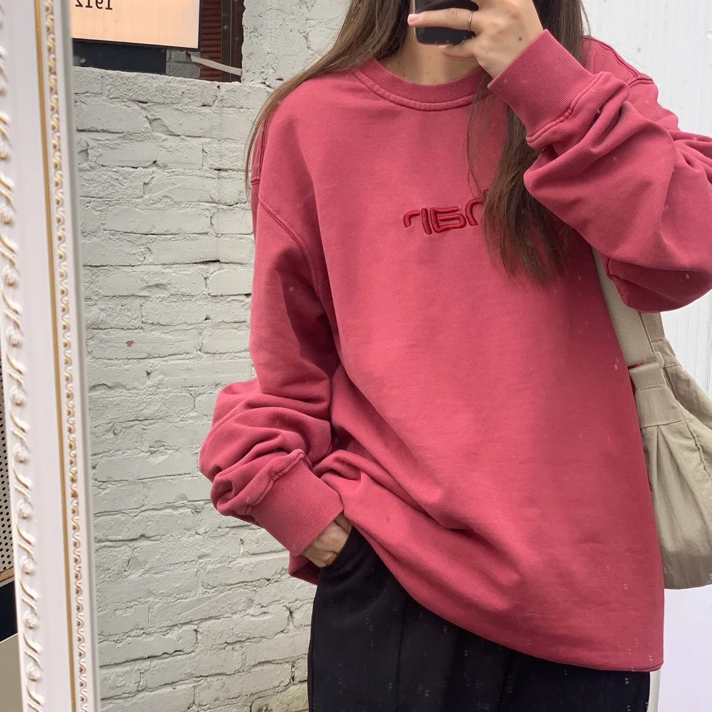 

High-quality Trendy Sweatshirts American Round Neck Old Washed Embroidered Couple Hoodies High Street Hip-hop Loose Pullover Top
