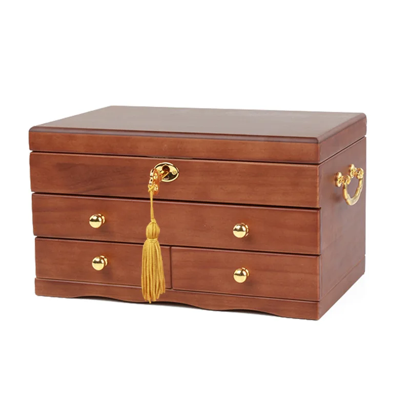 

Big Wood Jewelry Storage Box Organizer for Girl Vintage Jewelry Boxes Case Rings Earrings Display Birthday Gift with Lock
