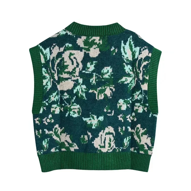 

Женский жаккардовый жилет с карманами, V-образным вырезом и цветочным принтом