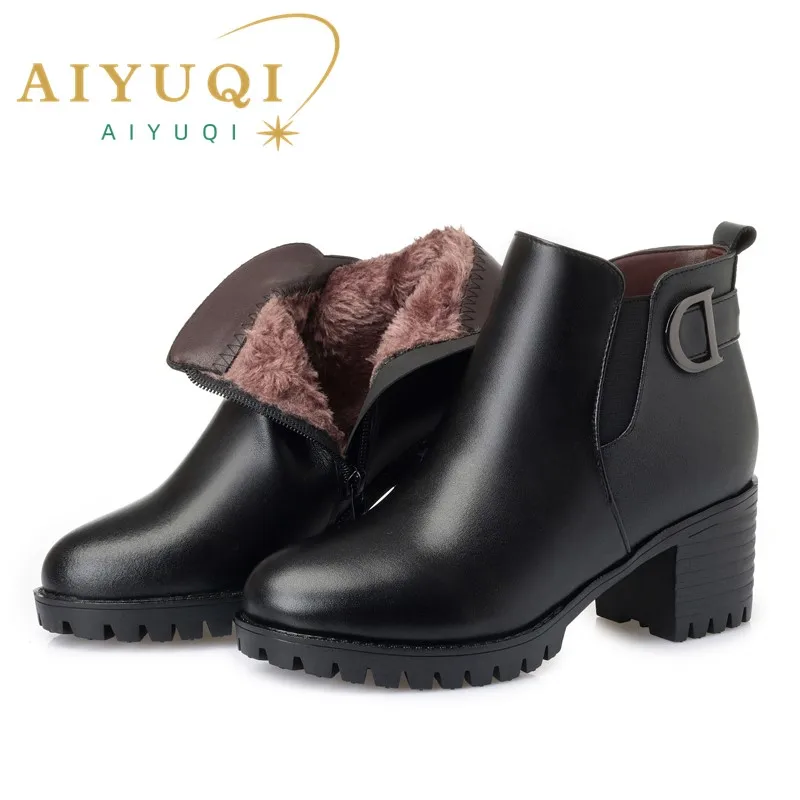 AIYUQI 2023 Women Boots Platform Heels Genuine Leather Big Size 41 42 43 Women Snow Shoes Trend Women Shoes Winte Martn Boots