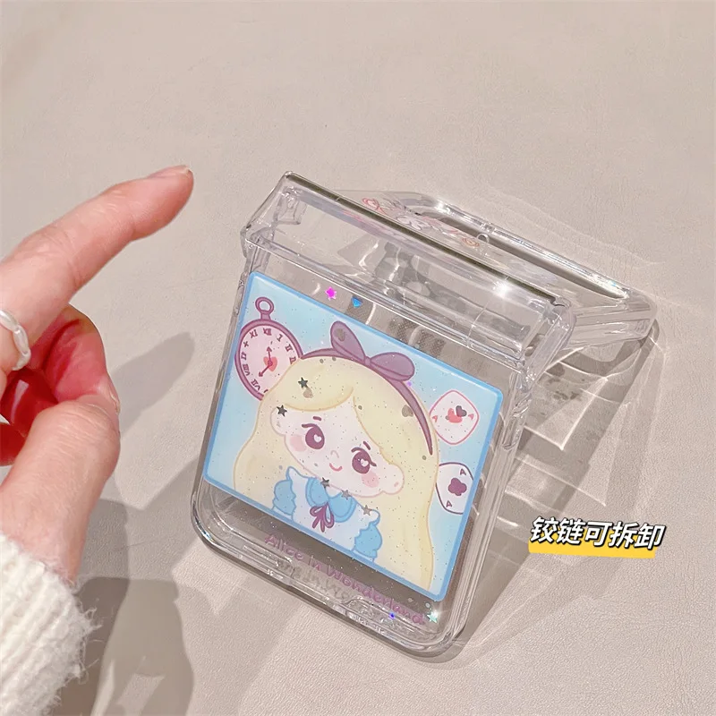 Cartoon Blonde Girl Phone Case for Samsung Galaxy Z Flip 4 3 Hard Cover for ZFlip3 Zflip4 Solid Shell Bracket