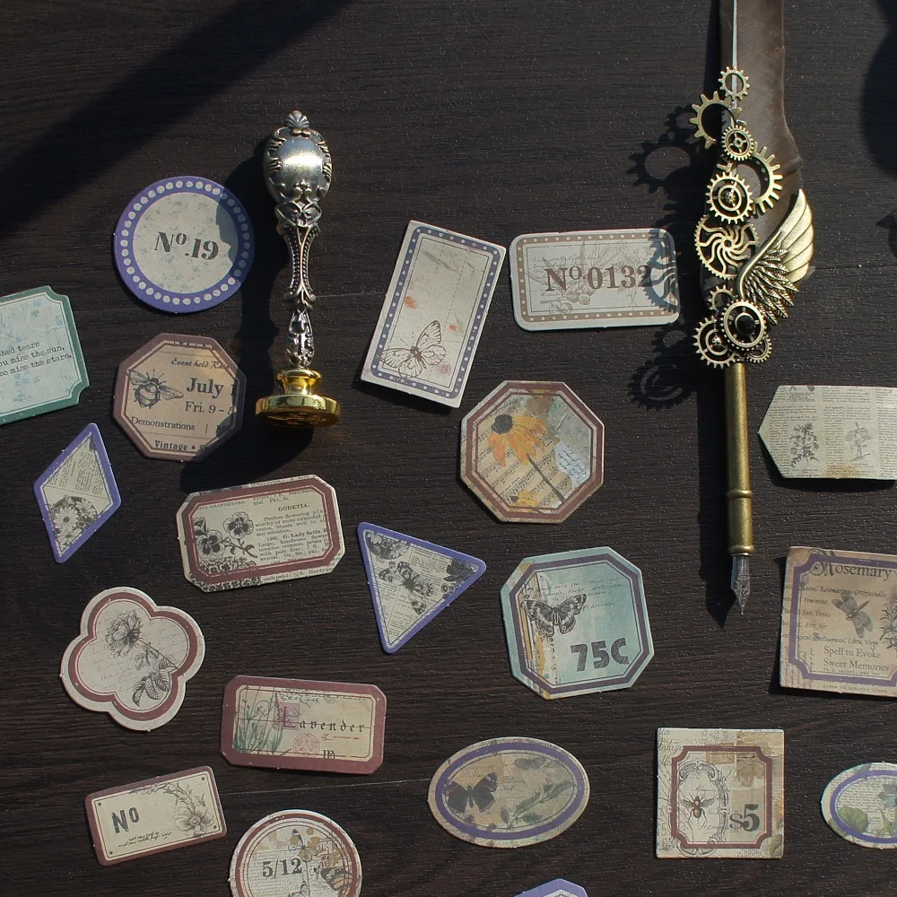 

38pcs 2 Material Paper Old Book Flower Leave Tag Paper Sticker Scrapbooking DIY Gift Packing Label Gift Decor Tag