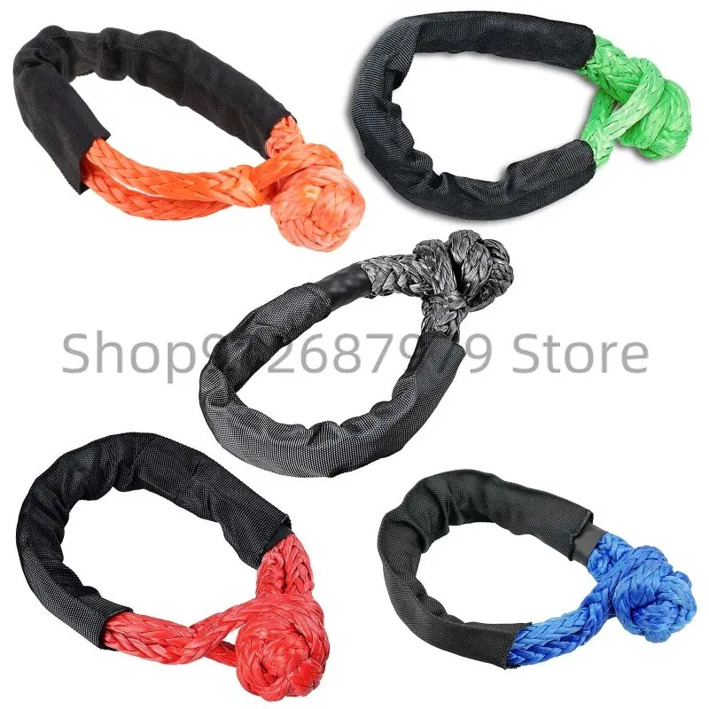 

Shatter Resistant Synthetic Soft Rope Heavy Duty Offroad Tow Shackle Strap with Protective Sleeve 38000lbs 1/2"x22"