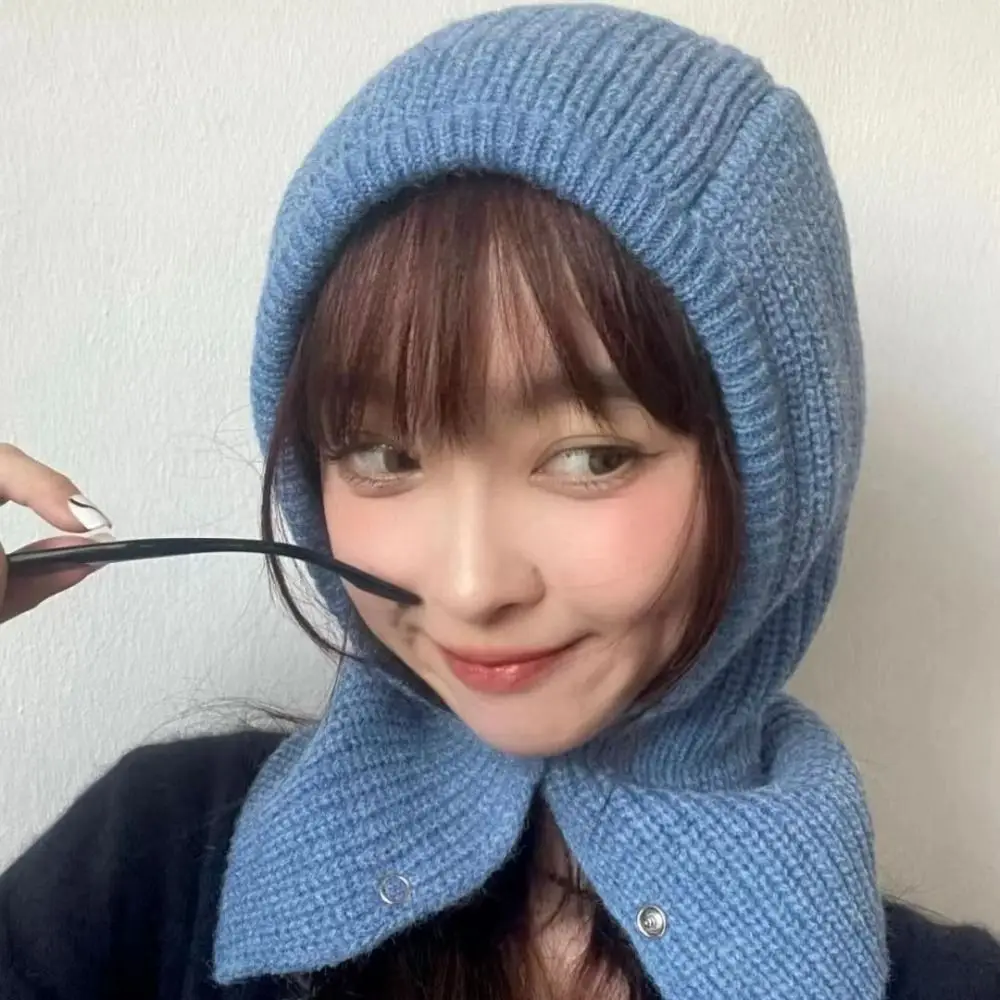 

Женский шарф с капюшоном, однотонная вязаная женская Балаклава, зимняя уличная спортивная ветрозащитная теплая шапка