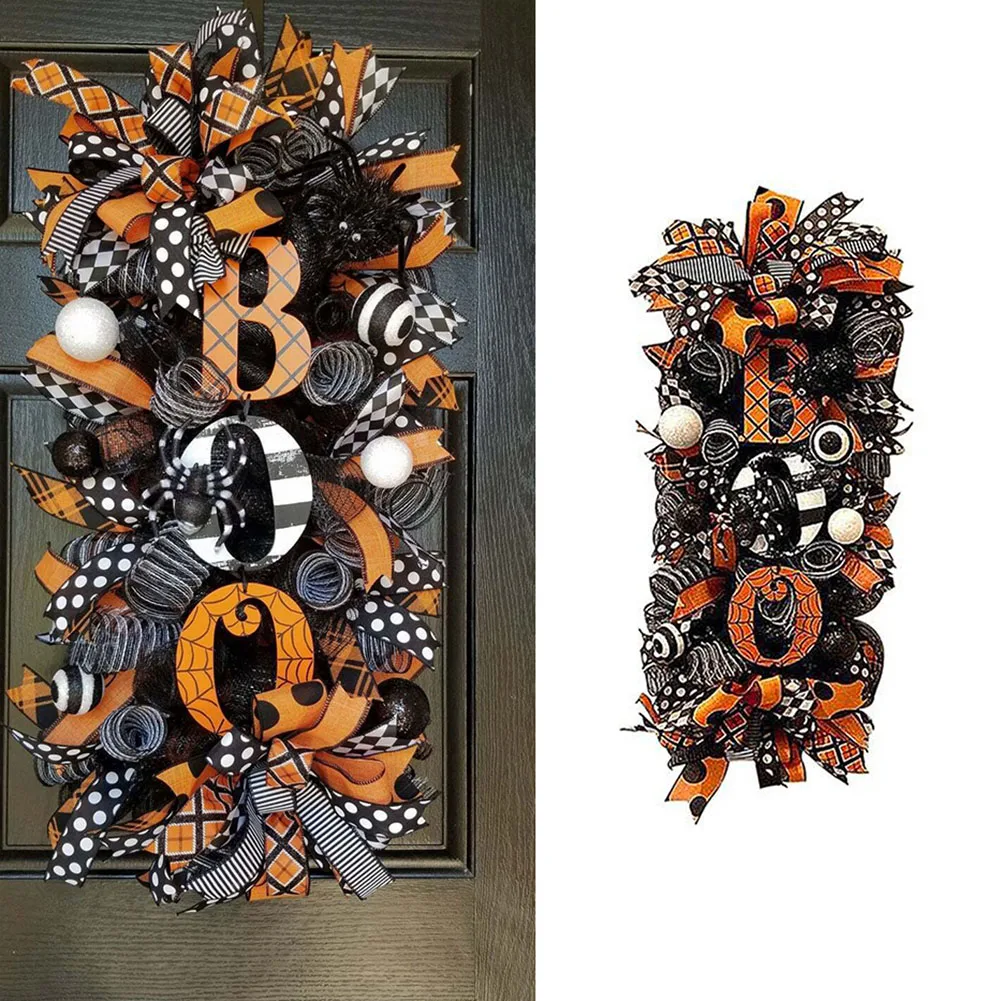 

40/50cm Halloween Wreath Door Hanging Wreath Festival Horror Pumpkin Wreath Garland Doorplate Pendant Garden House Decoration