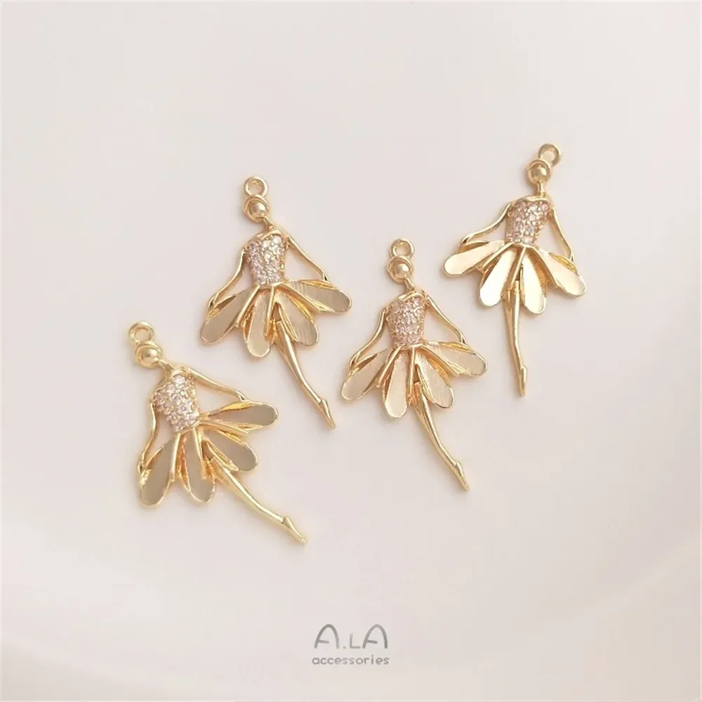 14 К Золото Микро Инкрустация Цирконом Танцующая Девушка Балетная Кулон DIY