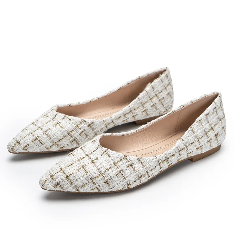 Hot Women Pointed Toe Plaid Flats Woman Ballerina Loafers Soft Bottom Lattices Moccasins Femme Plus Size 40/42 Shoes