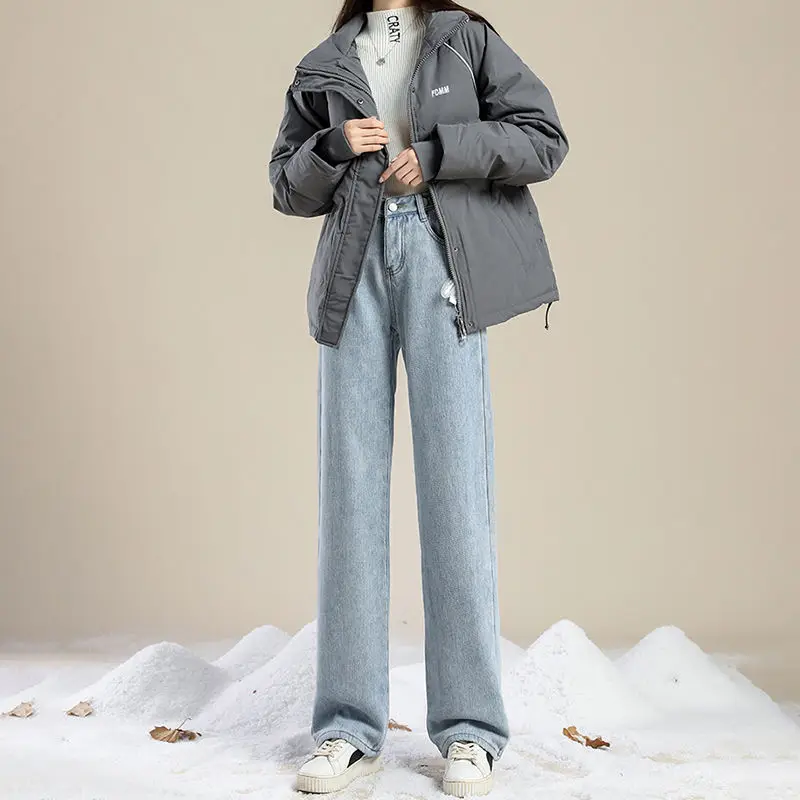 Однотонные хлопковые джинсы с высокой талией и карманами элегантная мода