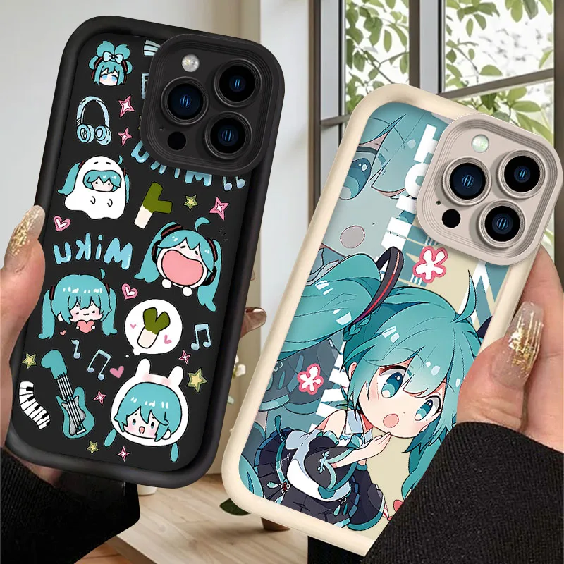 Фото Милый чехол H-Hatsunes M-Miku для iPhone 17 Air 16 16E 15 14 13 12 11 Pro Max X XS X S Max XR SE 2020 SE4 7 8 Мягкий силиконовый чехол №1