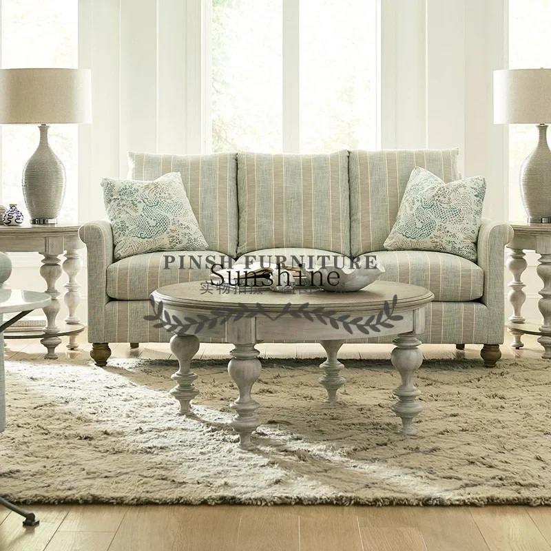 Американский классический круглый журнальный столик из цельного дерева резной