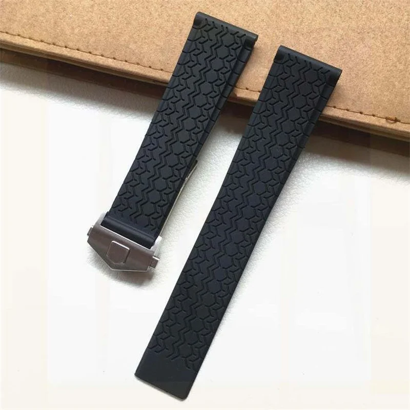 22mm Silicone rubber Black watchband watch belt For TAG strap CARRER F1 for Heuer band butterfly buckle DRIVE TIMER Watch bands