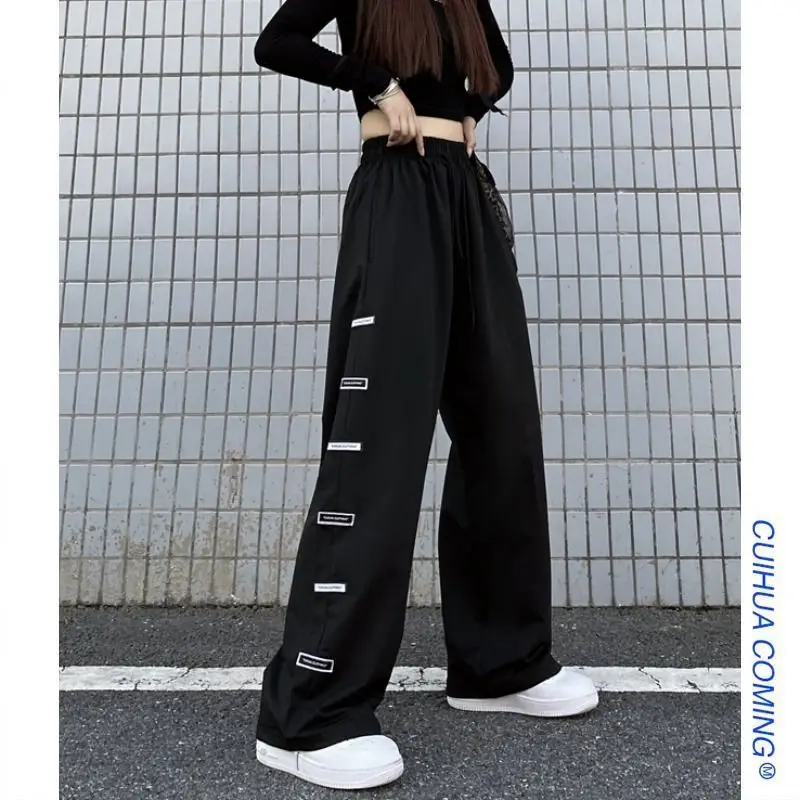 

Korean Fashion Wide Leg Pants Women Harajuku Black Sweatpants 2022 Autumn Streetwear Gothic Loose Casual Cool Trousers