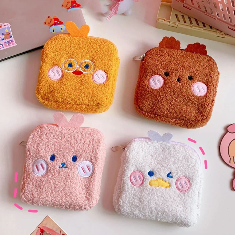 

USB Cable Storage Toiletry Pouch Cute Cartoon Sanitary Napkin Bags Zipper Coin Wallet Plush Rabbit Bear Purse Cosmetic Bags