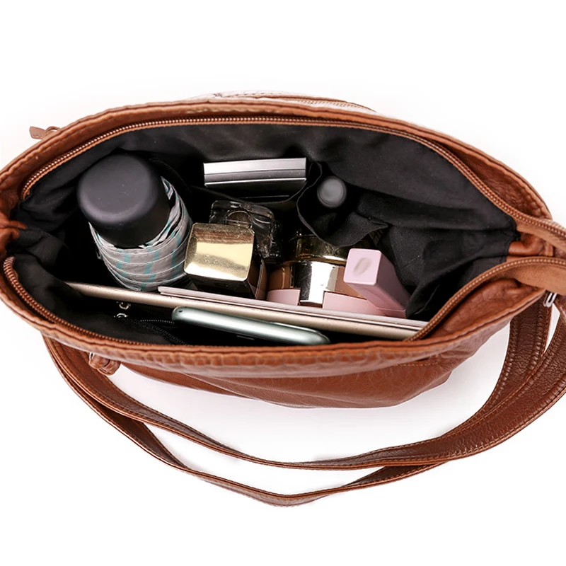 1X Medium Cross Body Shoulder Bag High Quality Leather Handbag Soft Leather Women's Bag Retro Washed Leather Pu Casual Fashion