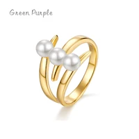 green purple 925 sterling silver elegant vintage pearl rings for women gold color japanese style fashion fine jewelry gift j1313