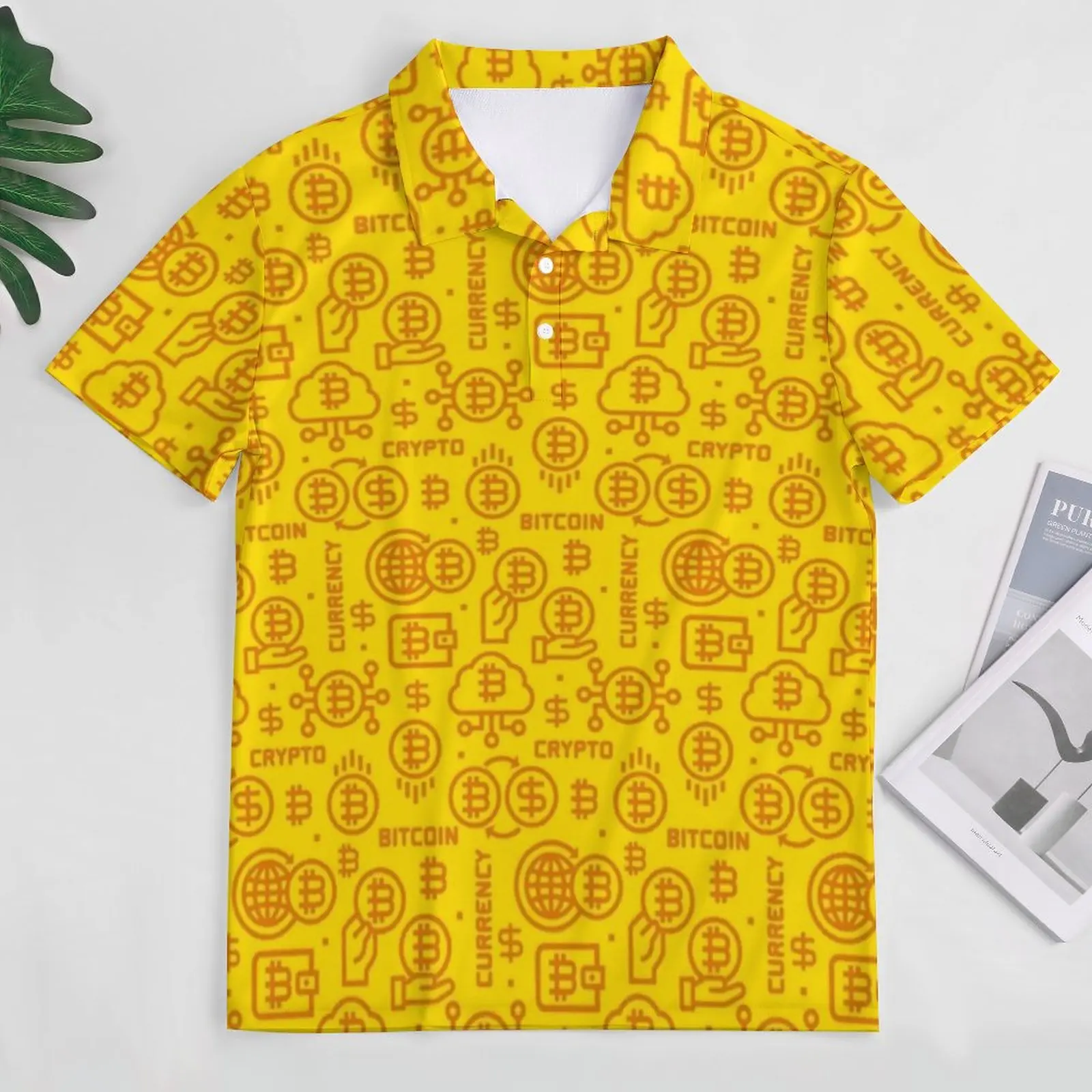 Поло с желтым логотипом биткоина мужская повседневная рубашка для криптовалюты