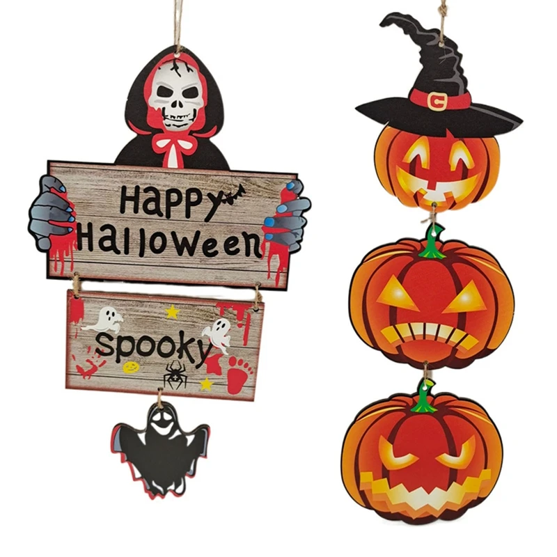 

Подвесные деревянные двери в виде тыквы-паука для Хэллоуина