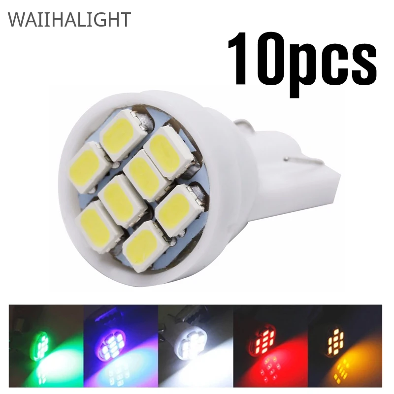 

10 шт. T10 светодиодный W5W автомобильный парковочный светильник 8 SMD 1210 светодиодный W5W 2825 158 192 168 клиновидная лампа авто приборная панель индика...