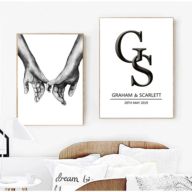 

Custom Name Initials Family Poster Personalize Wedding Day Gift Wall Art Poster Print Family Anniversary Canvas Painting Picture