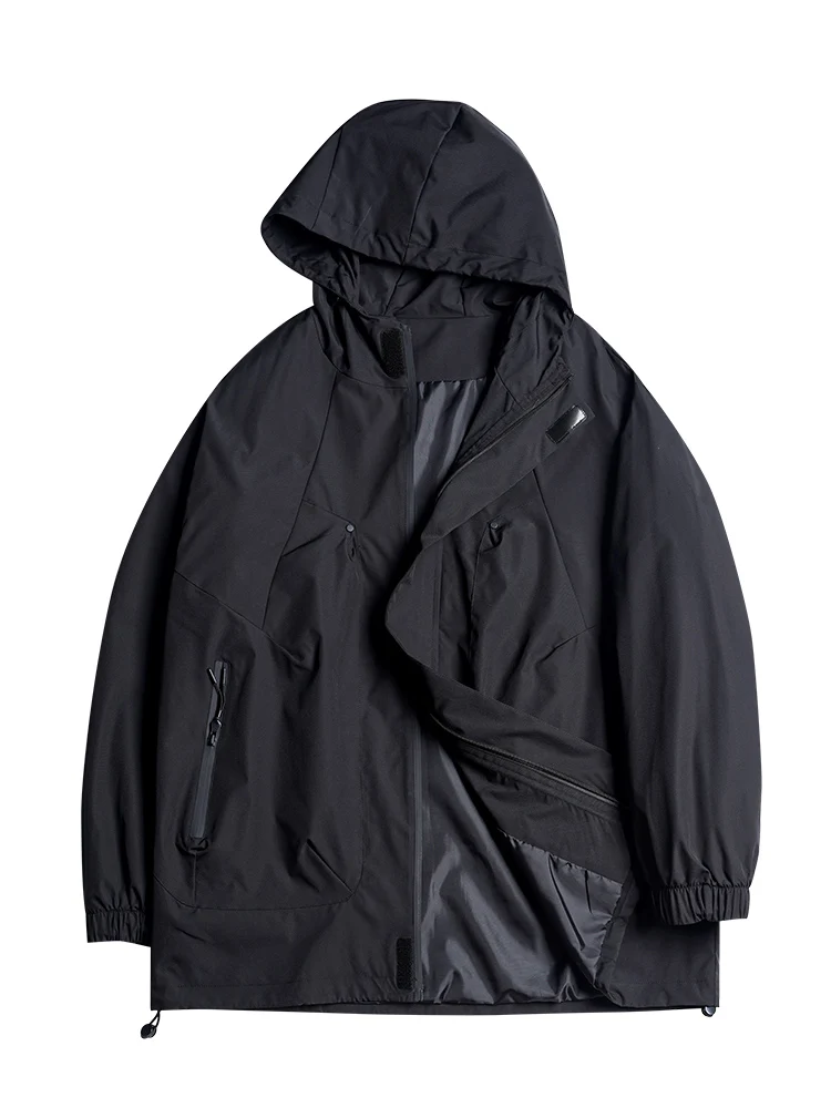 Faxika Plus size Men's Outdoor Hood Jacket Fat plus Size Spring Loose Windproof Waterproof Outerwear Tide