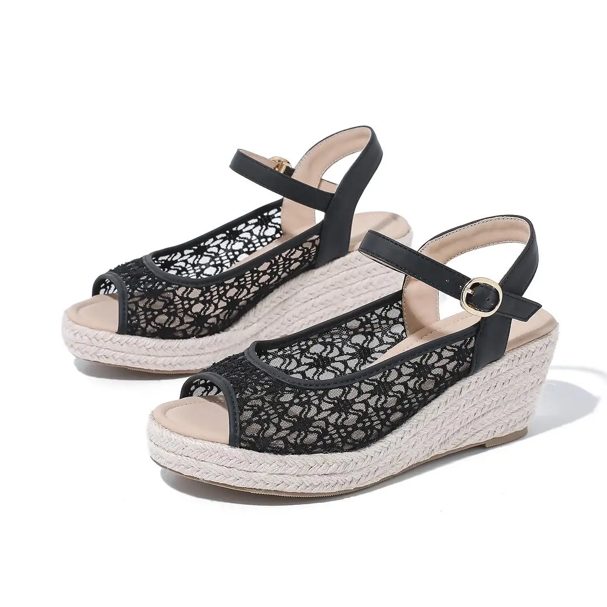 

Size 36-43 Wedge Sandals Lace Large Size Open Toe Summer Shoes Platform Mesh Beach Sandals