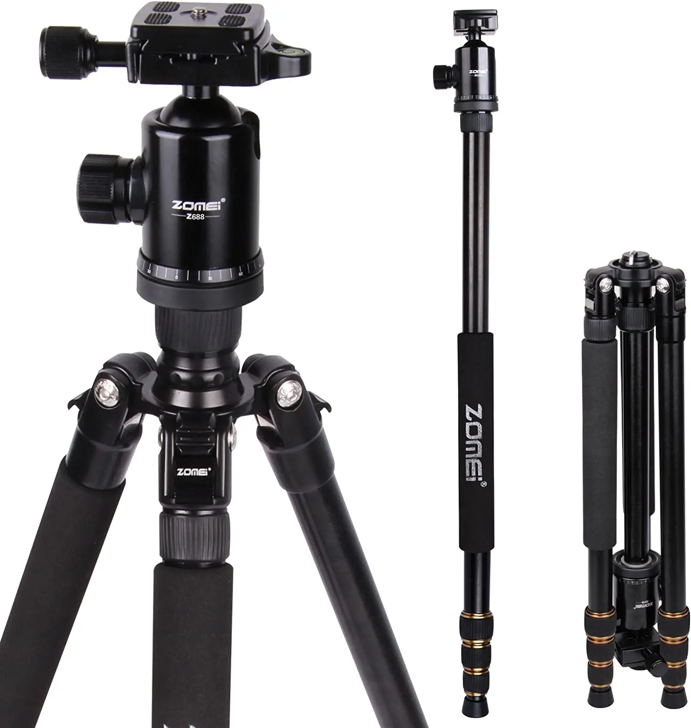 

ZOMEI Z688 Aluminum Tripod Magnesium Alloy Monopod Stand with Ball Head and Quick Release Plate for DSLR Camera