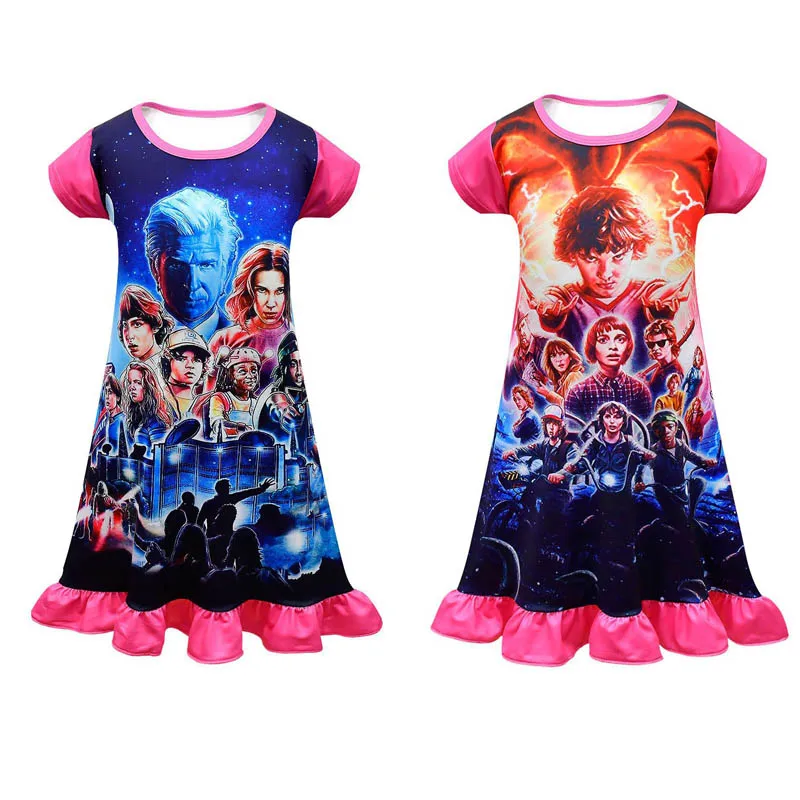 

Kids Girls Stranger things season 4 Nightgown Cartoon Nightdress Girl Sleepwear Summer Short Sleeves pajamas dress Baby Clothes