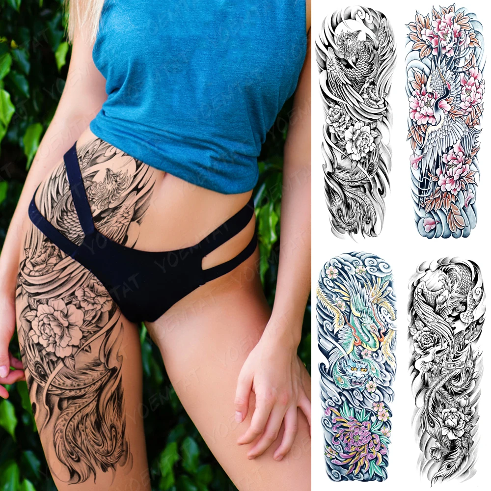 

Waterproof Temporary Tattoo Sticker Phoenix Dragon Chrysanthemum Prajna Traditional Flash Tatto Women Men Body Art Fake Tattoos