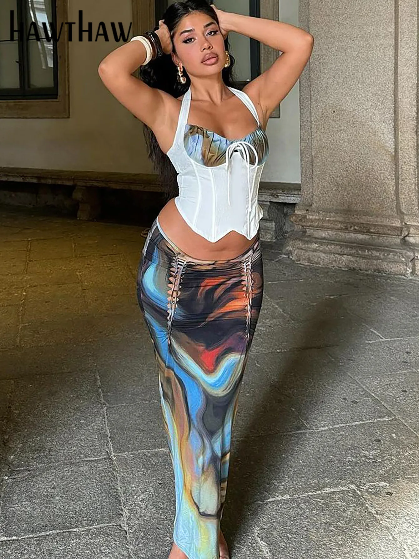 Hawthaw женские летние топы на бретельках 2024 длинные юбки для вечеринок клубов