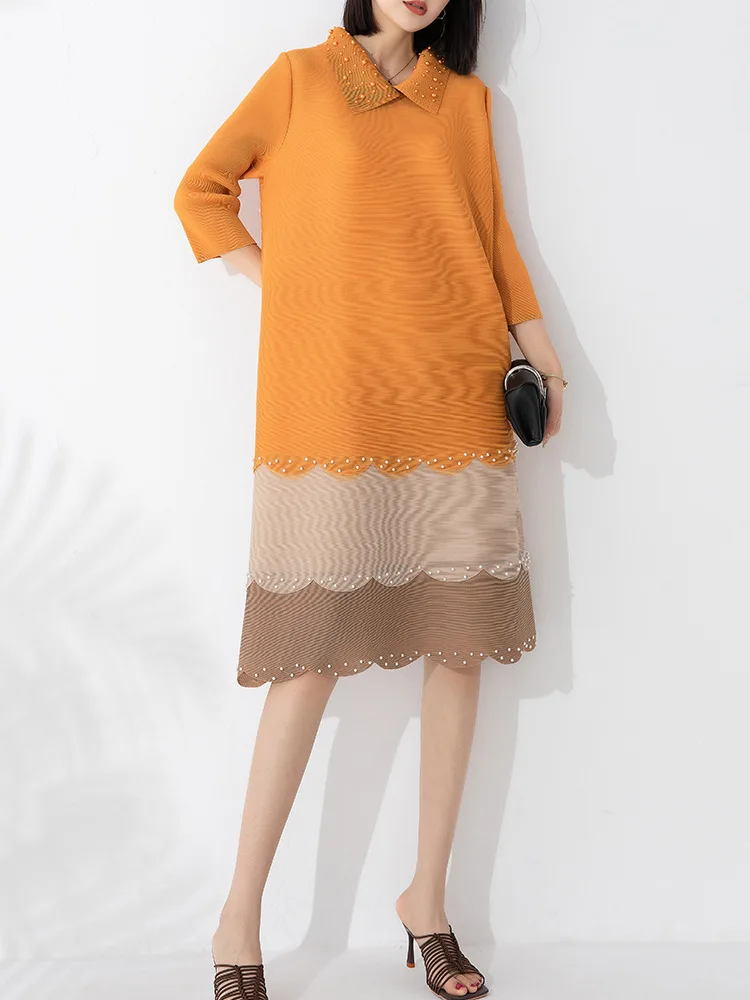 

Плиссированное Платье, Новинка лета 2023, платье большого размера с лацканами