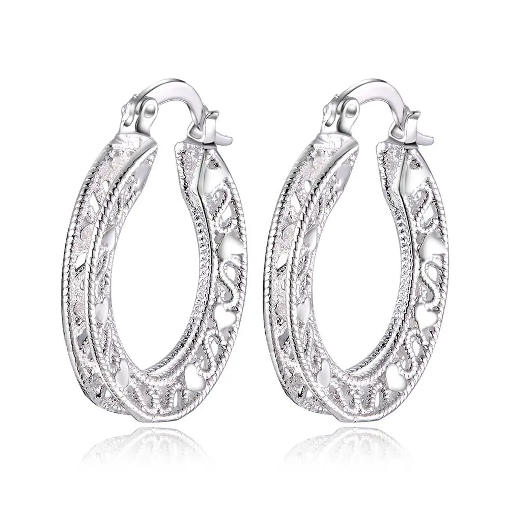 

, WOMEN favorite Christmas gift female retro delicate hollow oval geometry earrings fashion Silver color jewelry