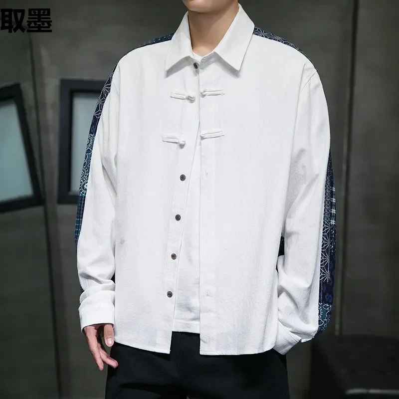 Свободный крой плюс размер мужская куртка в китайском стиле рубашка молодежный