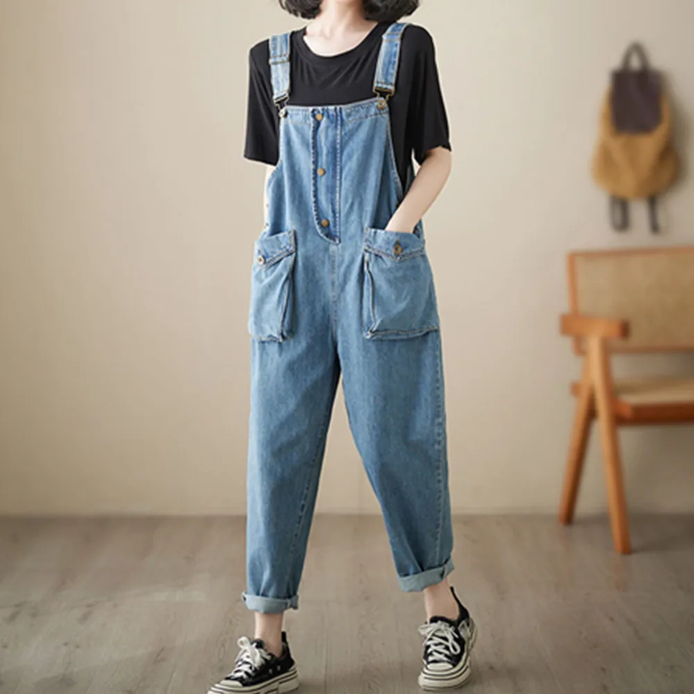 

Jumpsuits Women Baggy Simple Casual Straight Ladies Clothing Female Denim Full Length Cargo Jeans Rompers