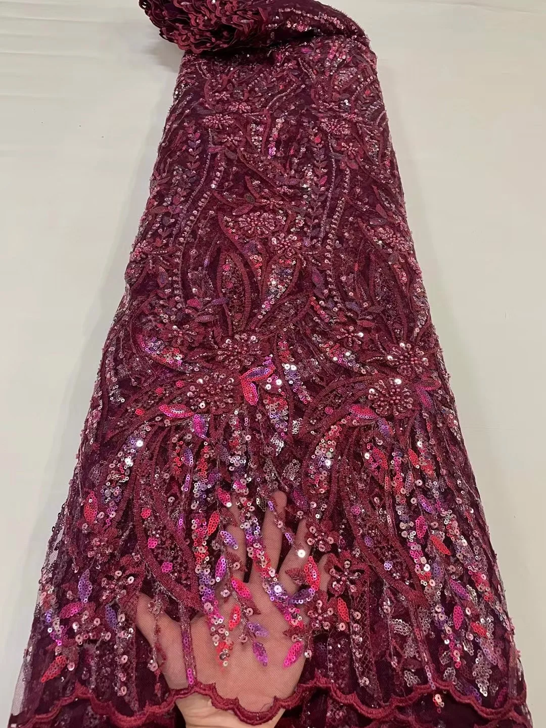 

Africa High Quality Handmade 3D Applique Sequins Lace French Embroidered Pearl Tulle Fabric For Bridal Wedding Evening Dress Sew