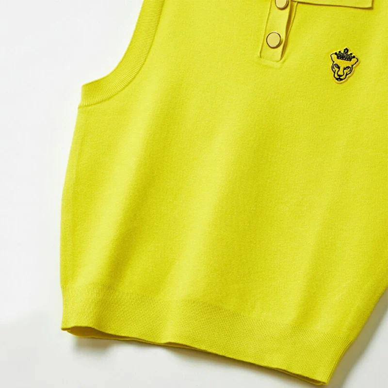 Crown Panther Wappen Knit Vest Golf Sweater Vest Women Cable Knitted Sleeveless V Neck Casual Sweaters Tank Top