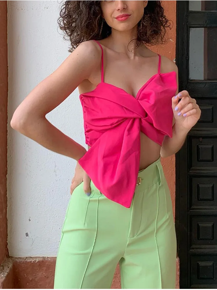 Женский укороченный топ с завязкой-бабочкой Зеленый Модный пикантный на