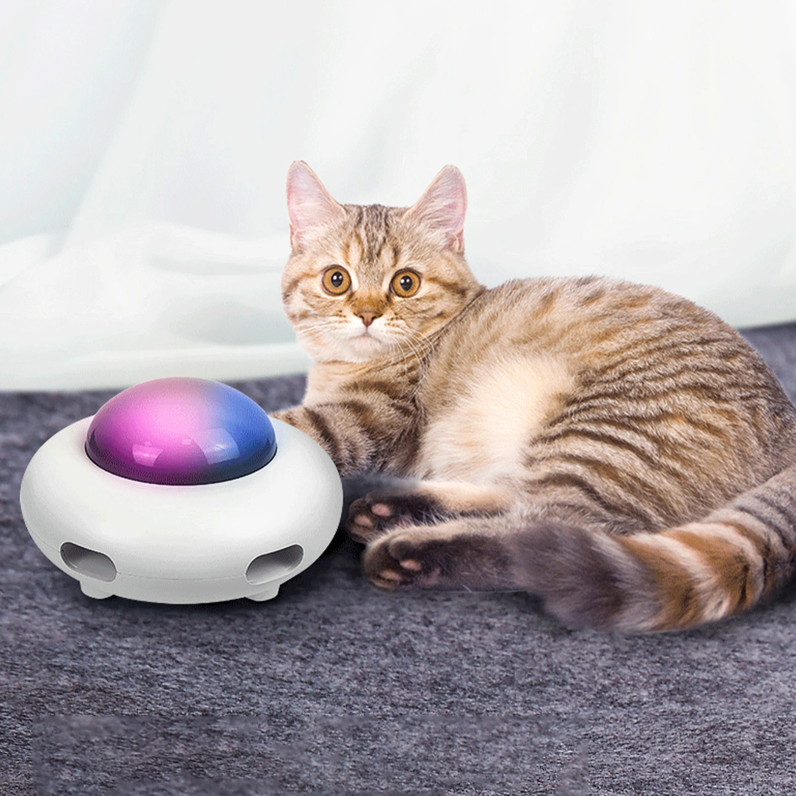 Smart Cat Teaser UFO Pet Turntable Catching Training toys USB Charging Cat Teaser Replaceable Feather Interactive Auto