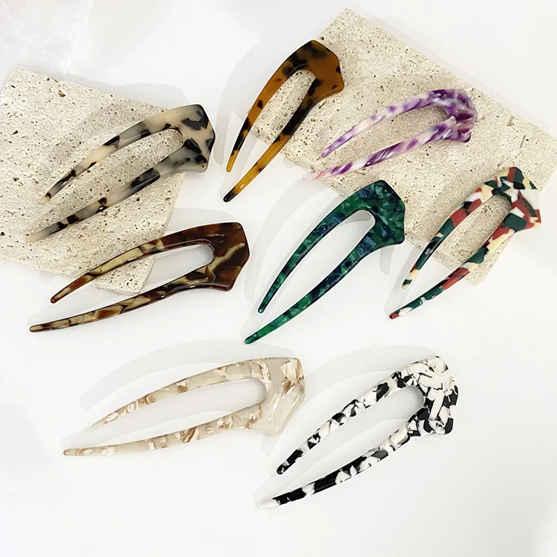 

Acetic Acid Hair Clips Leopard Marble Print Hair Sticks Fashion U-Shaped Hairpin Hair Fork for Women Hair Accessories