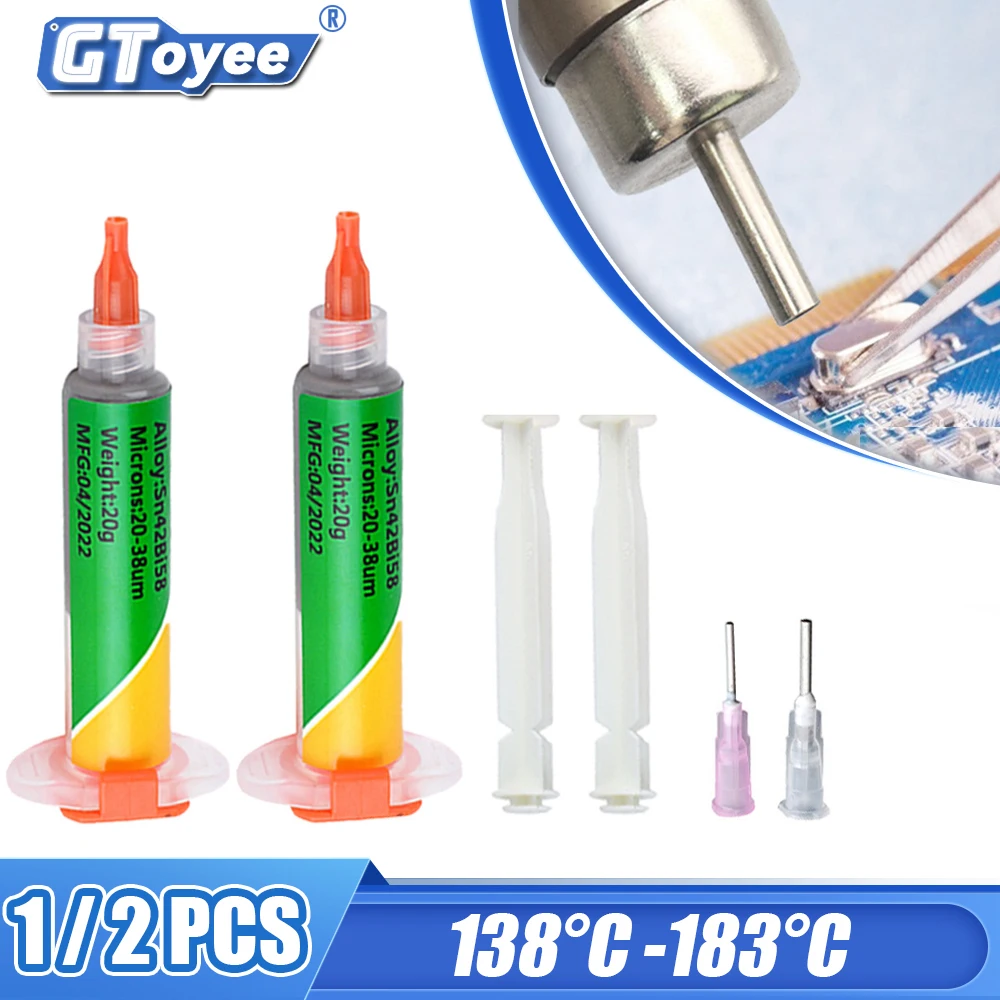 

1/2Pcs New Low Temperature Lead-free Syringe KEK Flux Paste No-clean Syringe Flux Paste Led Sn42Bi58 138℃smd Repair Solder Paste