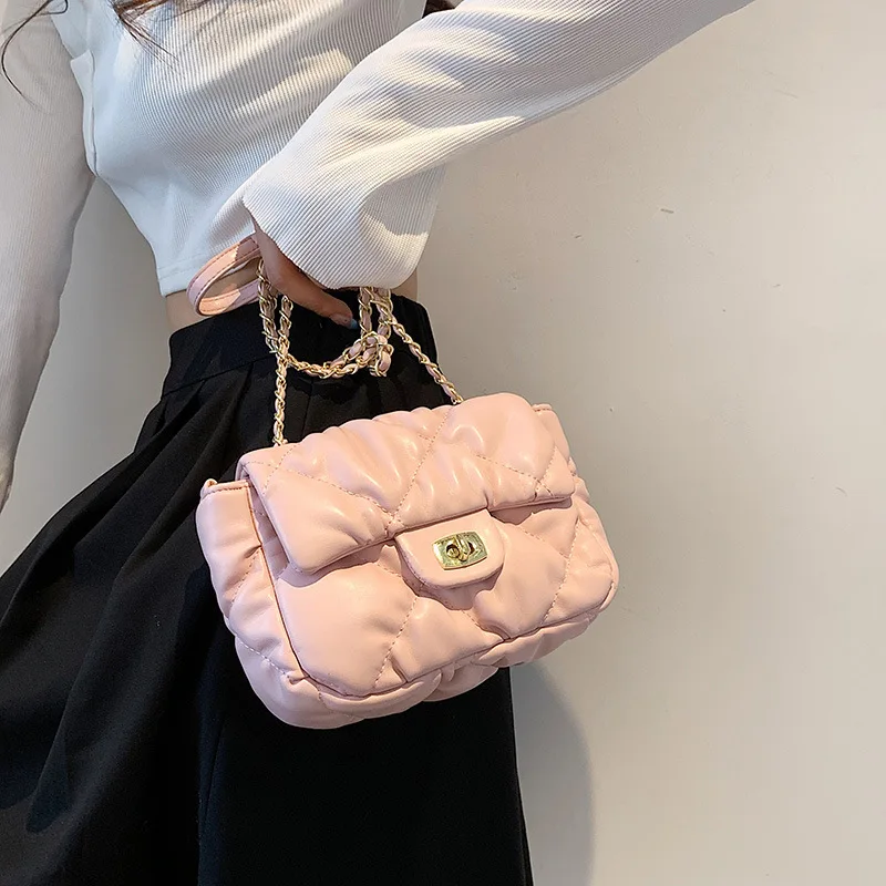 

CIKER Lingge Chain Women's Handbag New Fashion Pleated Small Square Bag Niche Texture Match Shoulder Messenger Bag Female