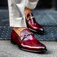new loafers men shoes pu solid color fashion business casual wedding party daily classic metal chain slip on dress shoes cp081