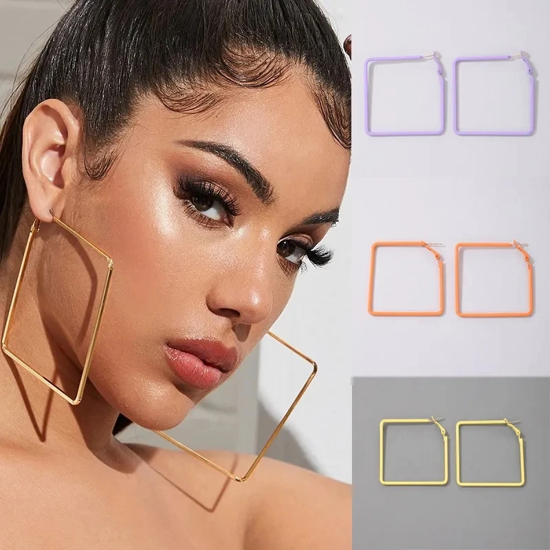 Большие квадратные висячие серьги Tocona в стиле панк для женщин полые